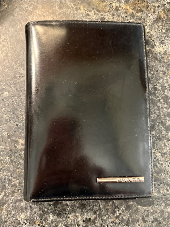 Prada Other - Prada Black Smooth Leather Vertical Wallet/Card Holder with Metal Logo